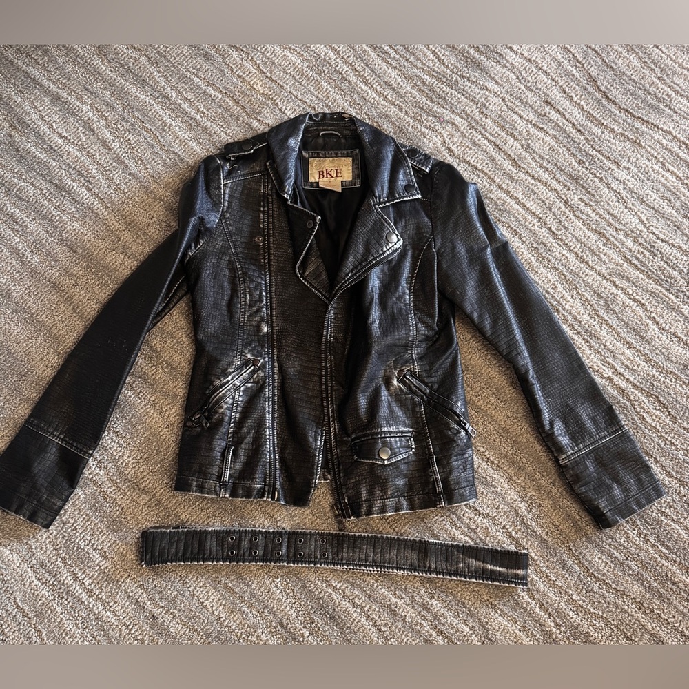 BKE pleather coat. Black with silver brushing